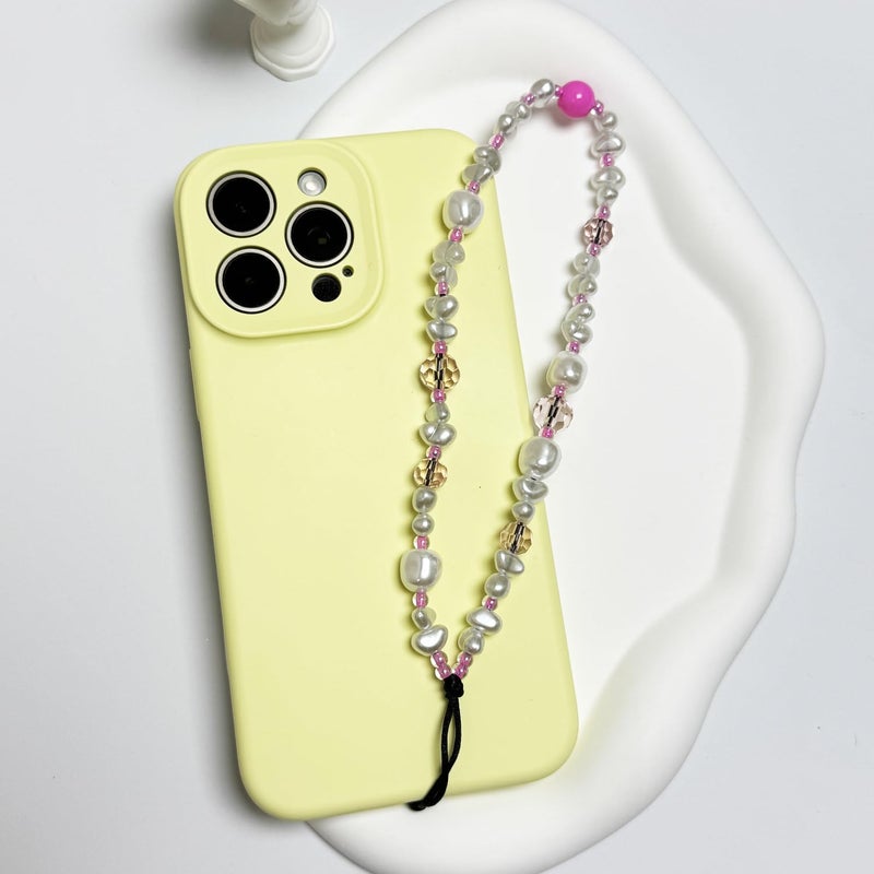 WCCH Beaded Phone Charm Y2K Kawaii Handmade Acrylic Phone Lanyard Wrist Strap for Camera Bag Airpods Keychain Charm Pink White Pearl - Image 4